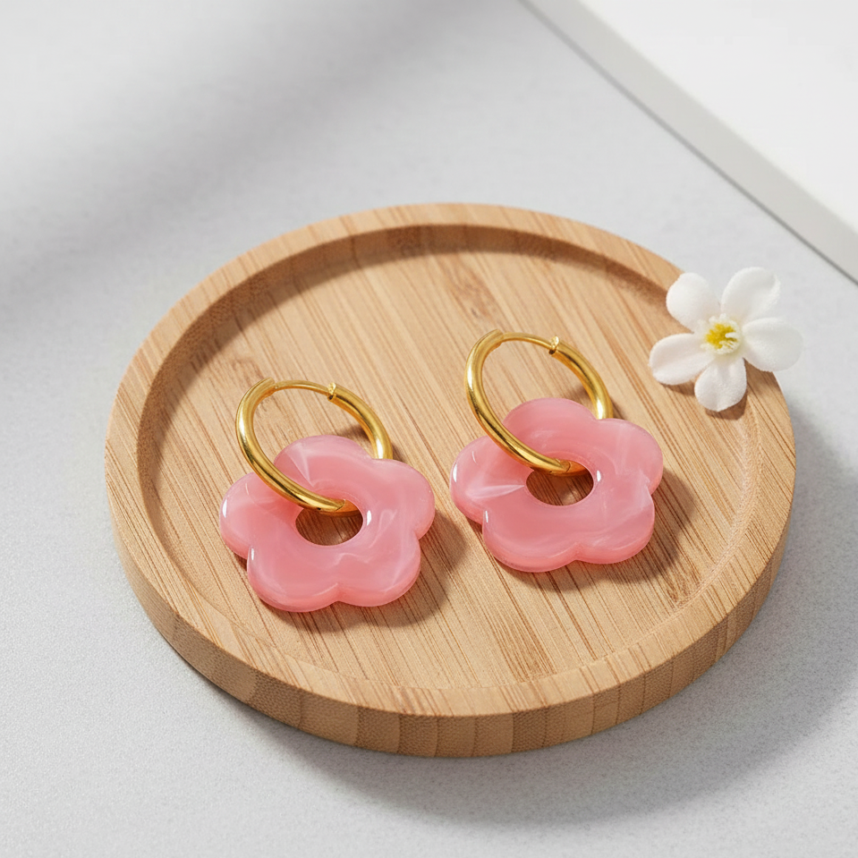 PAMPILLE : Boucles d'oreilles "Fleur pailleté"