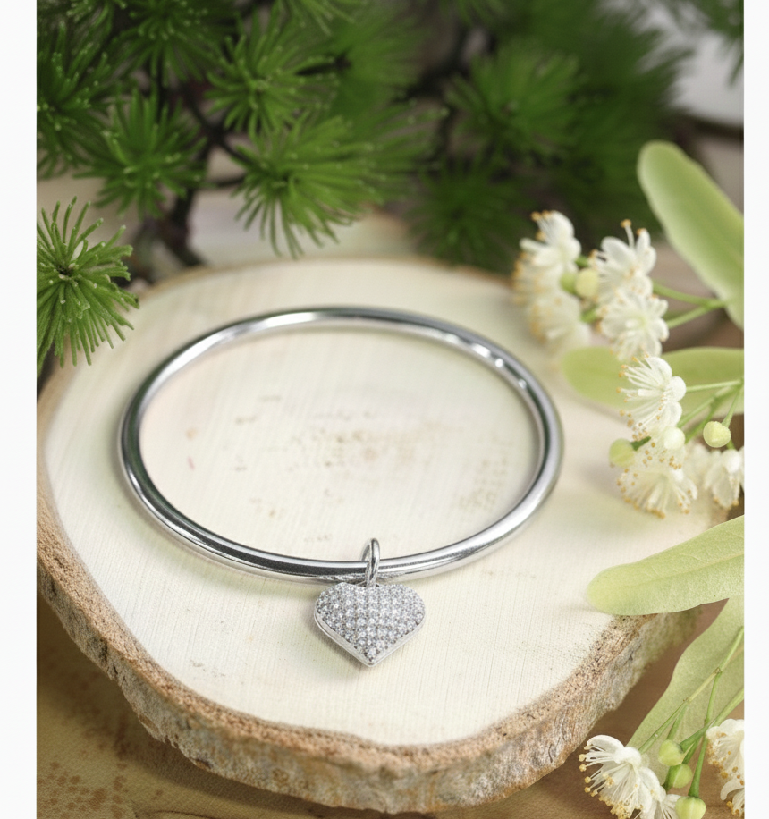 Jonc Cœur Scintillant argenté