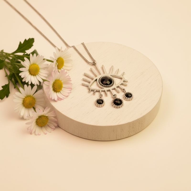 Collier Oeil Protecteur en Acier Inoxydable : Imitations Saphir