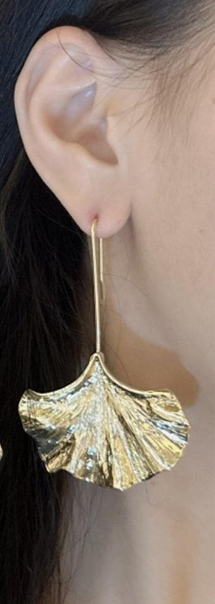 Boucles d'Oreilles Feuille de Ginkgo Doré Acier Inoxydable 316