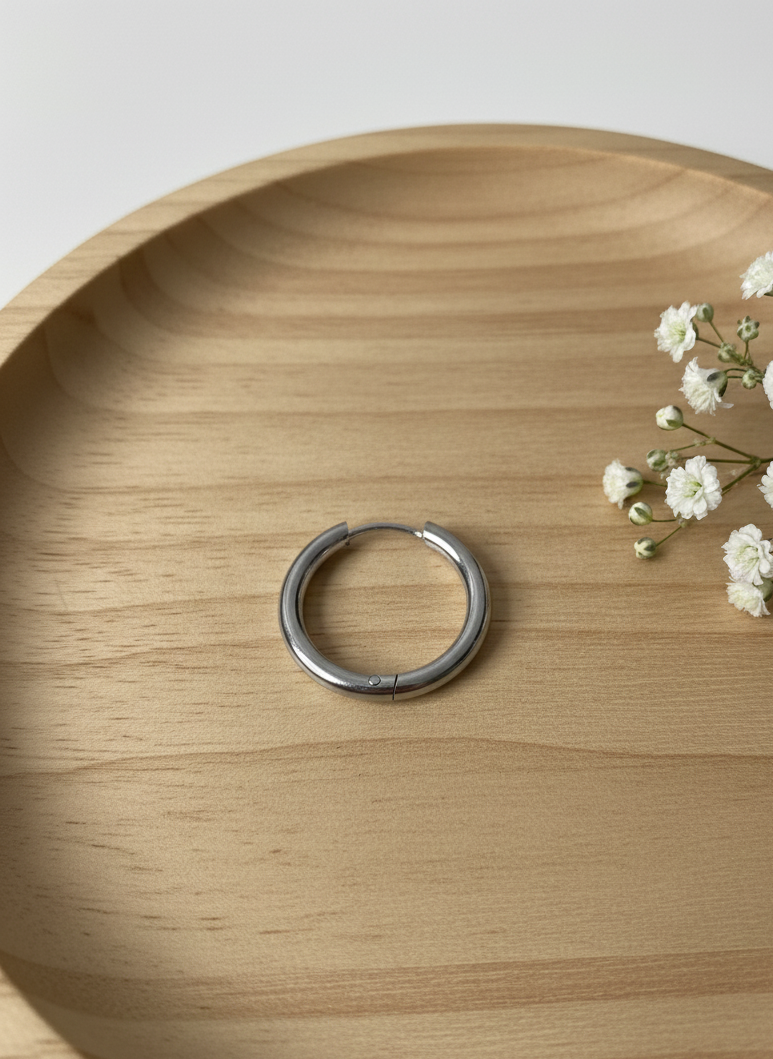 Boucles d'Oreilles Anneaux en acier inoxydable chirurgical, Personnalisables Argent ou Or