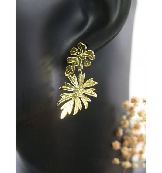 Boucles d’oreilles feuilles – Acier inoxydable doré