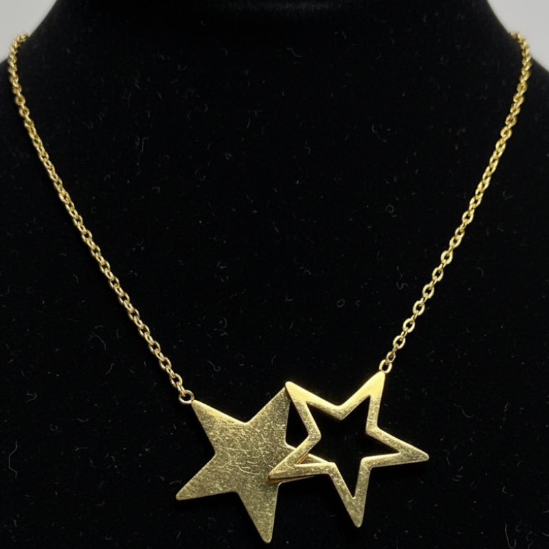 Collier Double Étoile en Acier Inoxydable Or